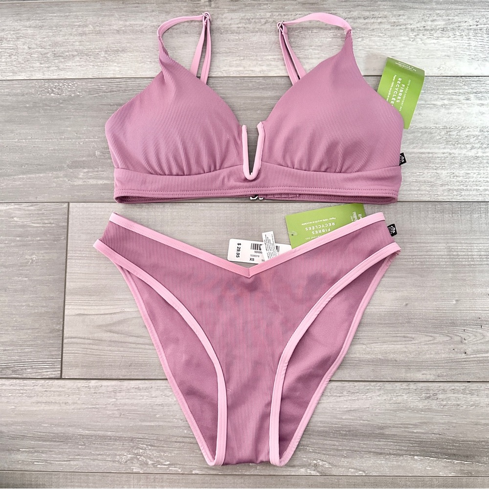 La Vie En Rose Mauve Ribbed Bikini Set